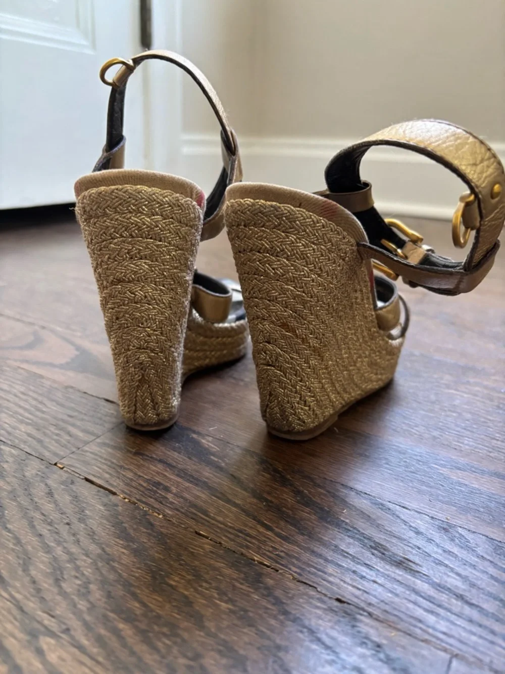 Burberry Gold Metallic Nova Check Espadrilles - Picture 6 of 7